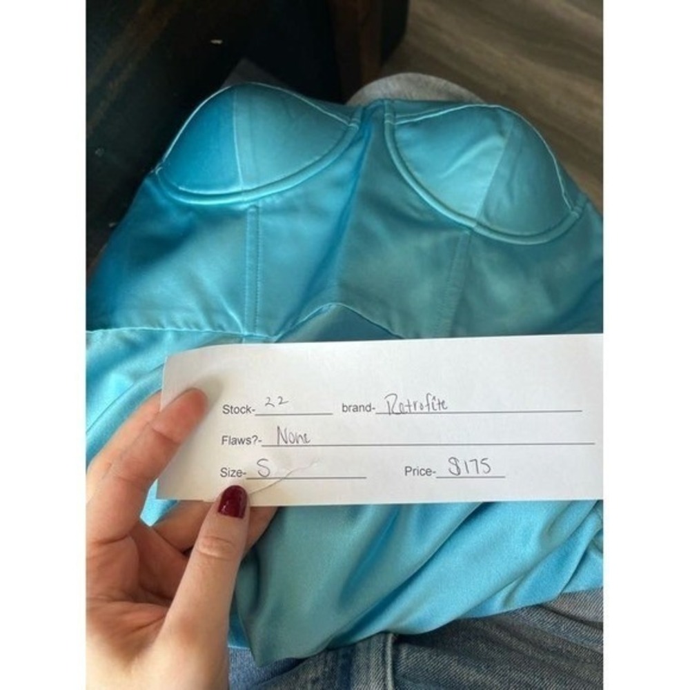 Retrofête Teal Silk Blend Off-The-Shoulder Corset Mini Dress Size S - Picture 8 of 8